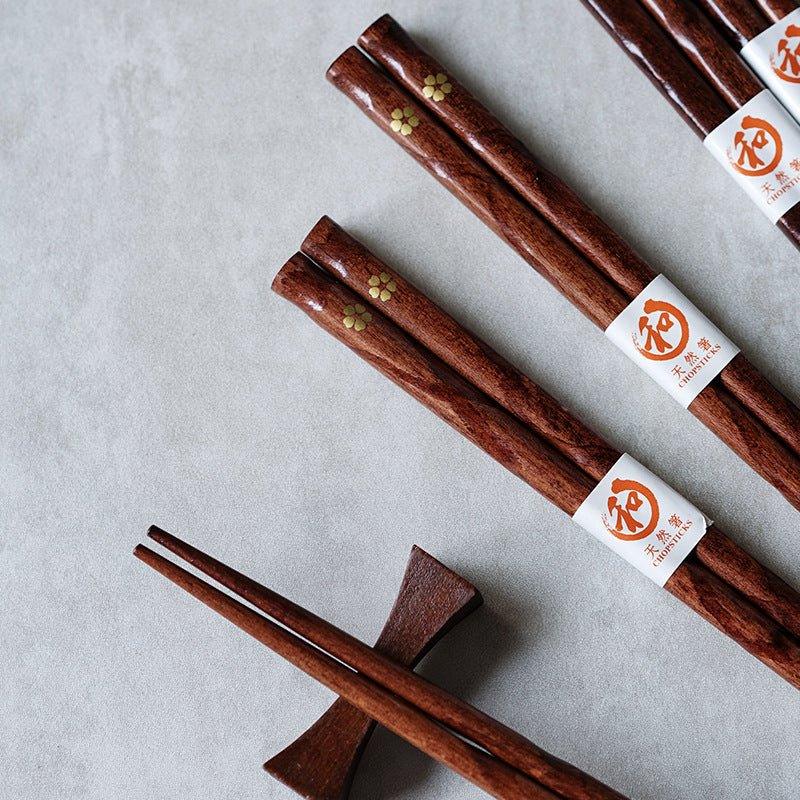 Japanese Cuisine Chopsticks Set - Wooden with Golden Cherry Blossom Design
