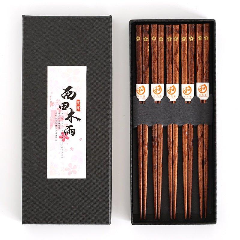 Japanese Cuisine Chopsticks Set - Wooden with Golden Cherry Blossom Design