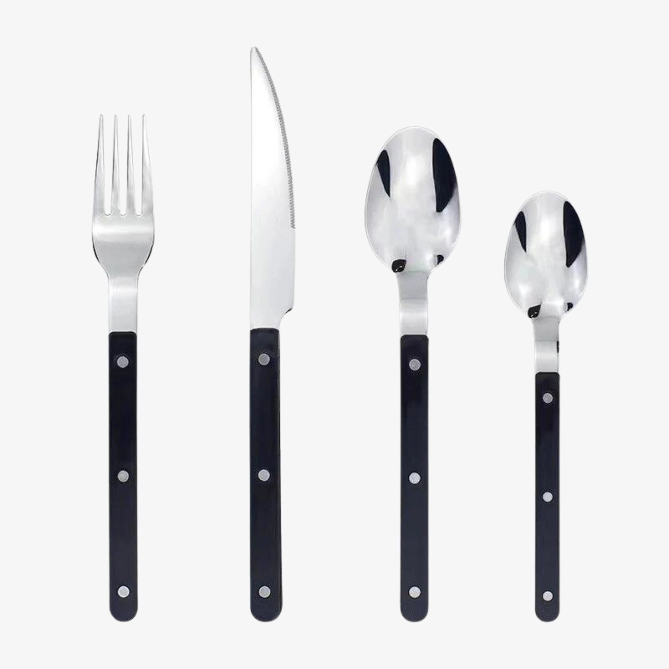 24-Piece Stainless Steel Silverware Set with Contemporary Black Handles