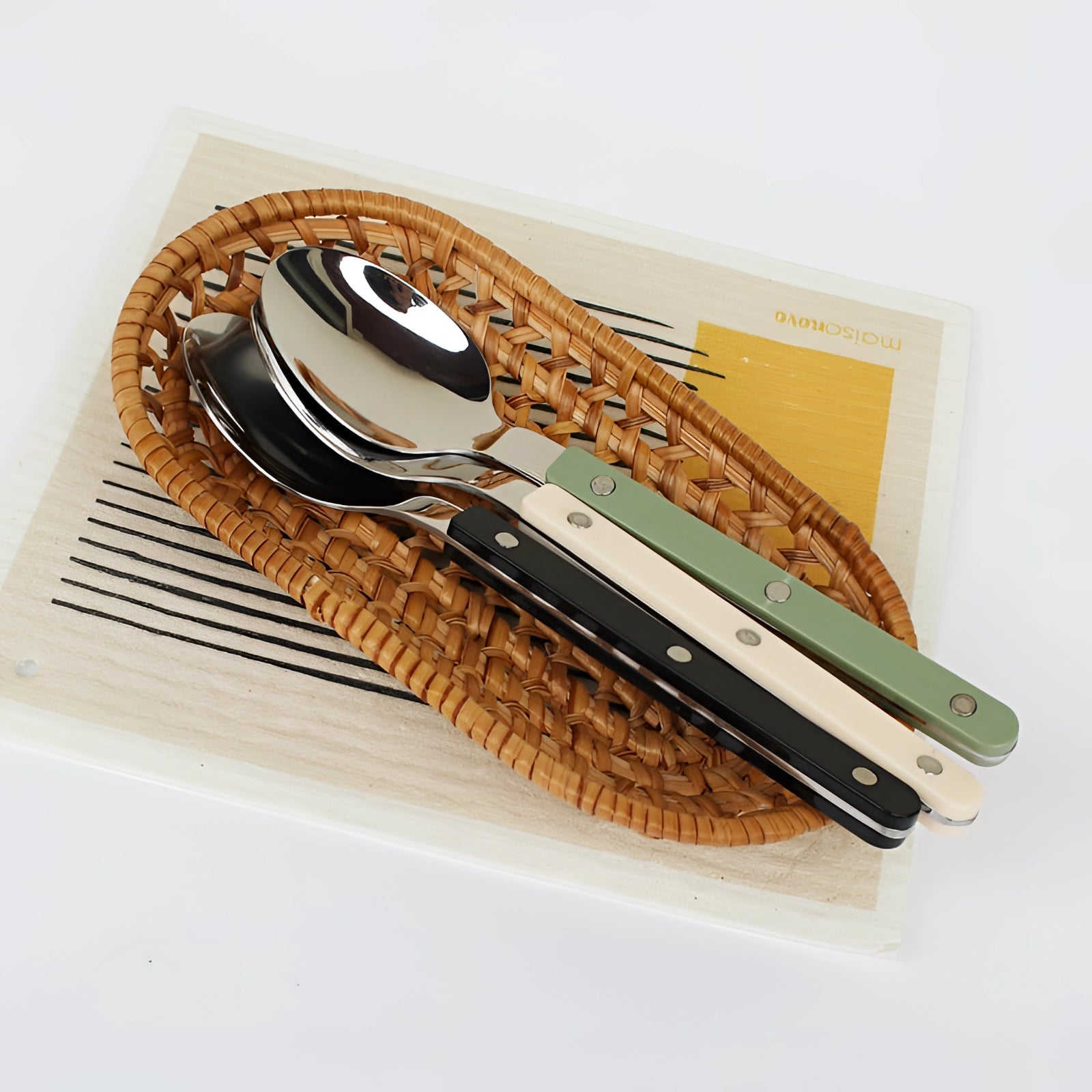 24-Piece Stainless Steel Silverware Set with Contemporary Black Handles