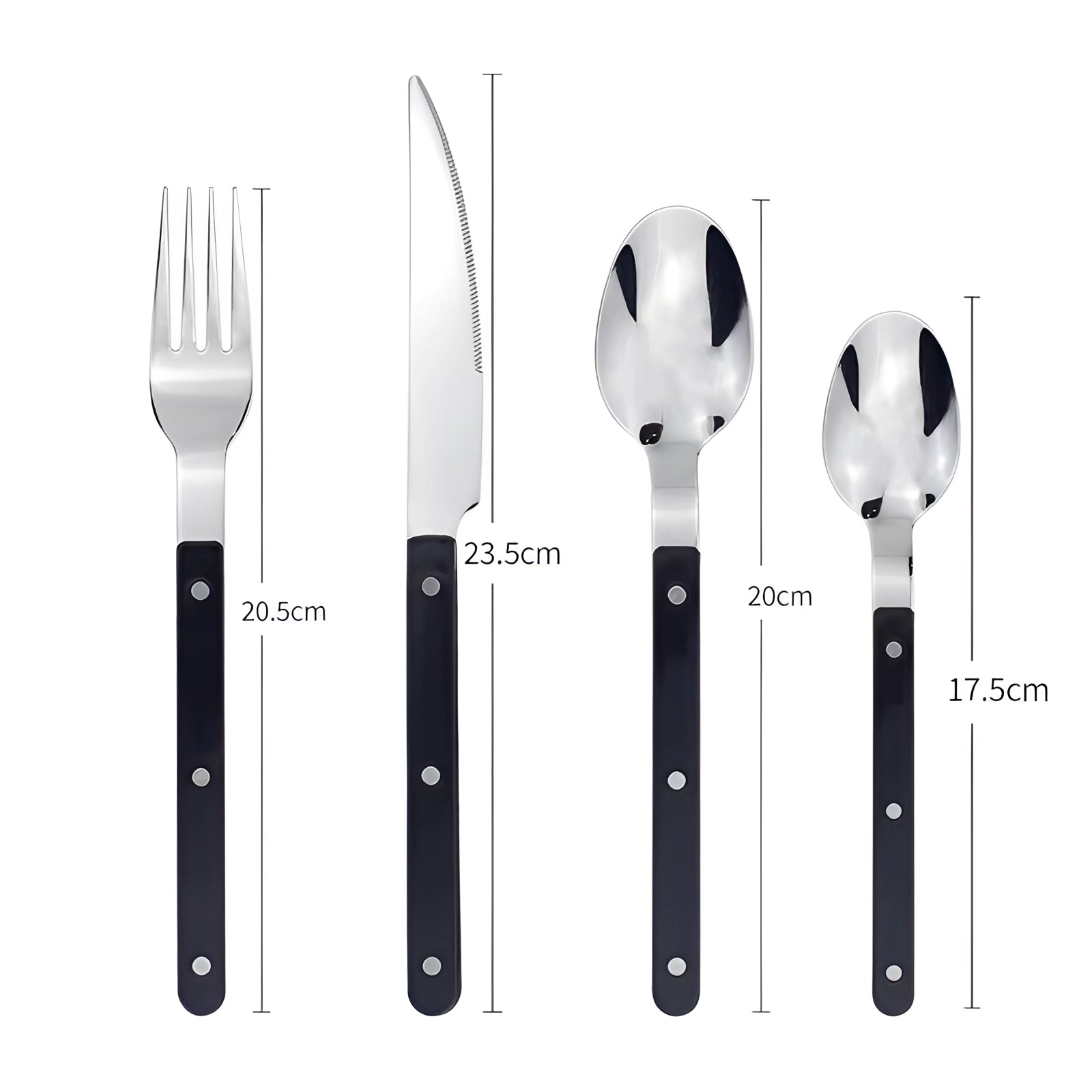 24-Piece Stainless Steel Silverware Set with Contemporary Black Handles