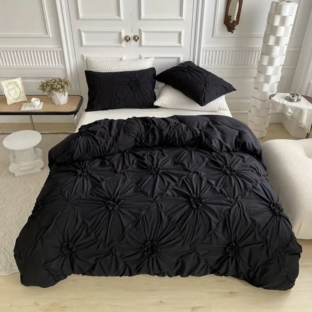 PetalCharm Duvet Set - Chic Ruffle Floral Cover in Soft Microfiber