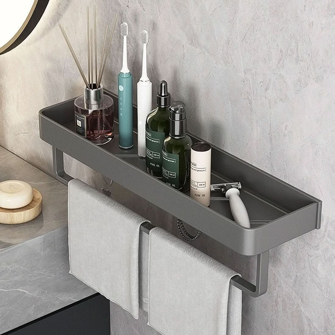 Elegant Wall-Mounted Bathroom Shelf with Towel Rack - Easy Install