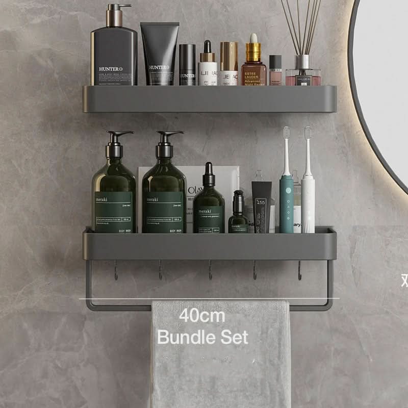 Elegant Wall-Mounted Bathroom Shelf with Towel Rack - Easy Install