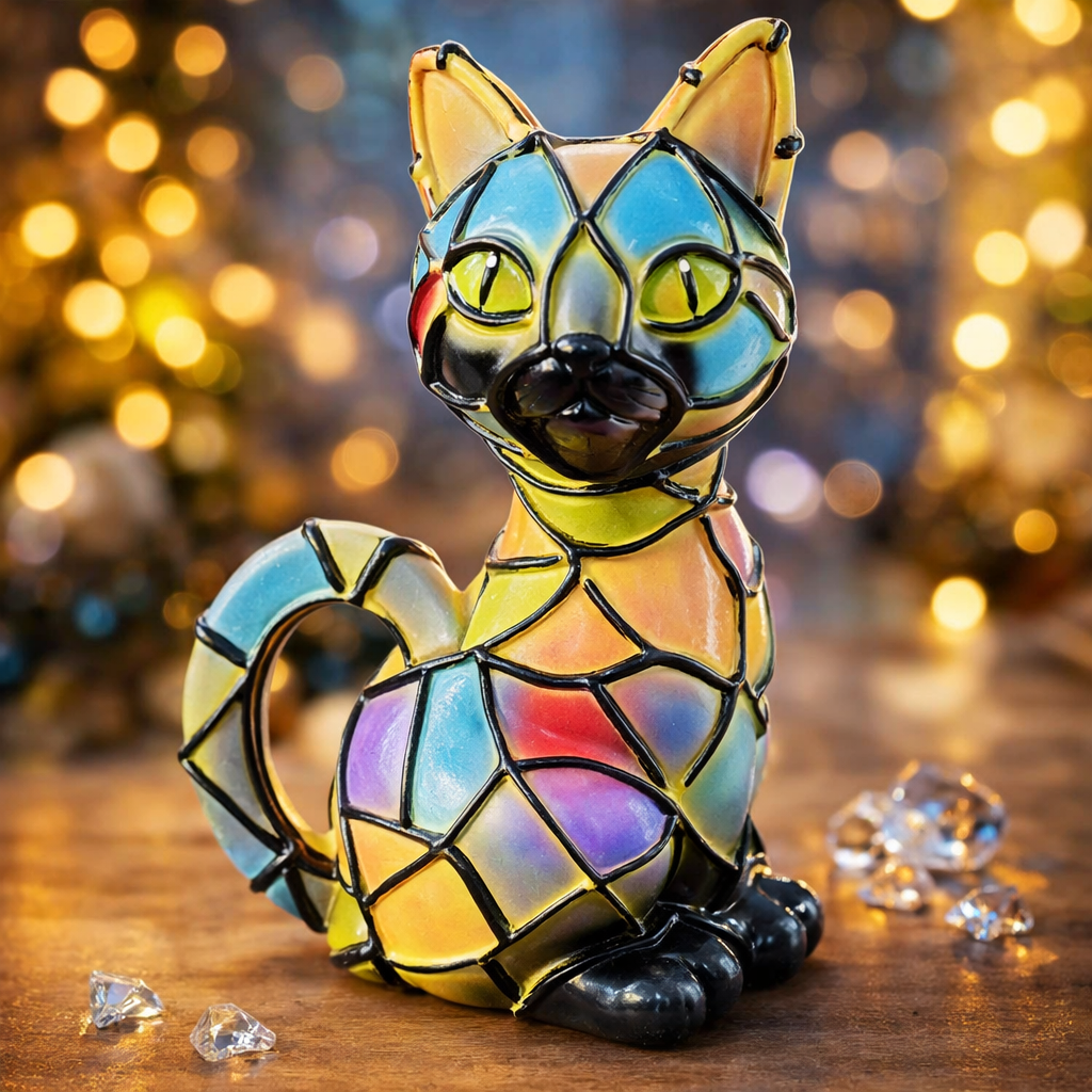 Charming Cat-Shaped Table Lamp with Stained Glass Design