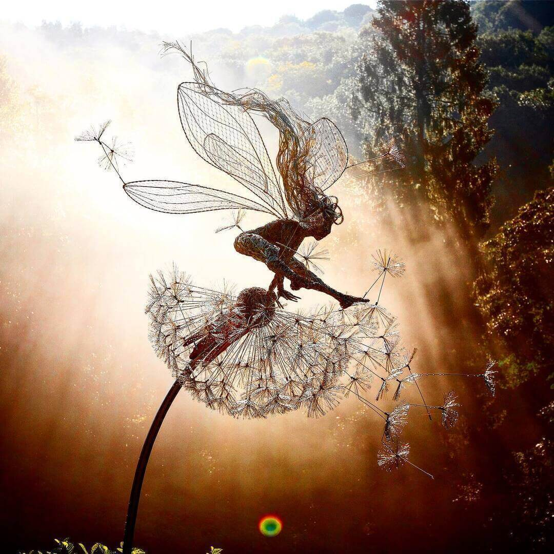 Whimsical Outdoor Wall Art | Unique Dandelion Fairy Garden Ornaments