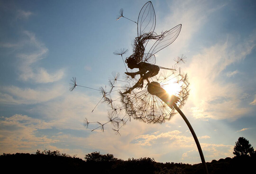 Whimsical Outdoor Wall Art | Unique Dandelion Fairy Garden Ornaments