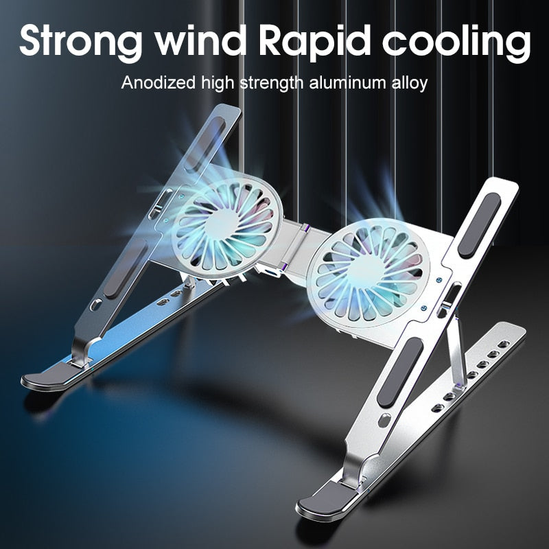 Adjustable Laptop Desk Stand with Cooling Fan for Comfort