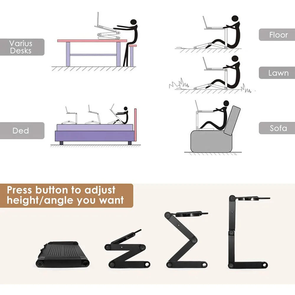 Adjustable Laptop Desk Stand with 360° Rotation and Built-in Cooling Fan
