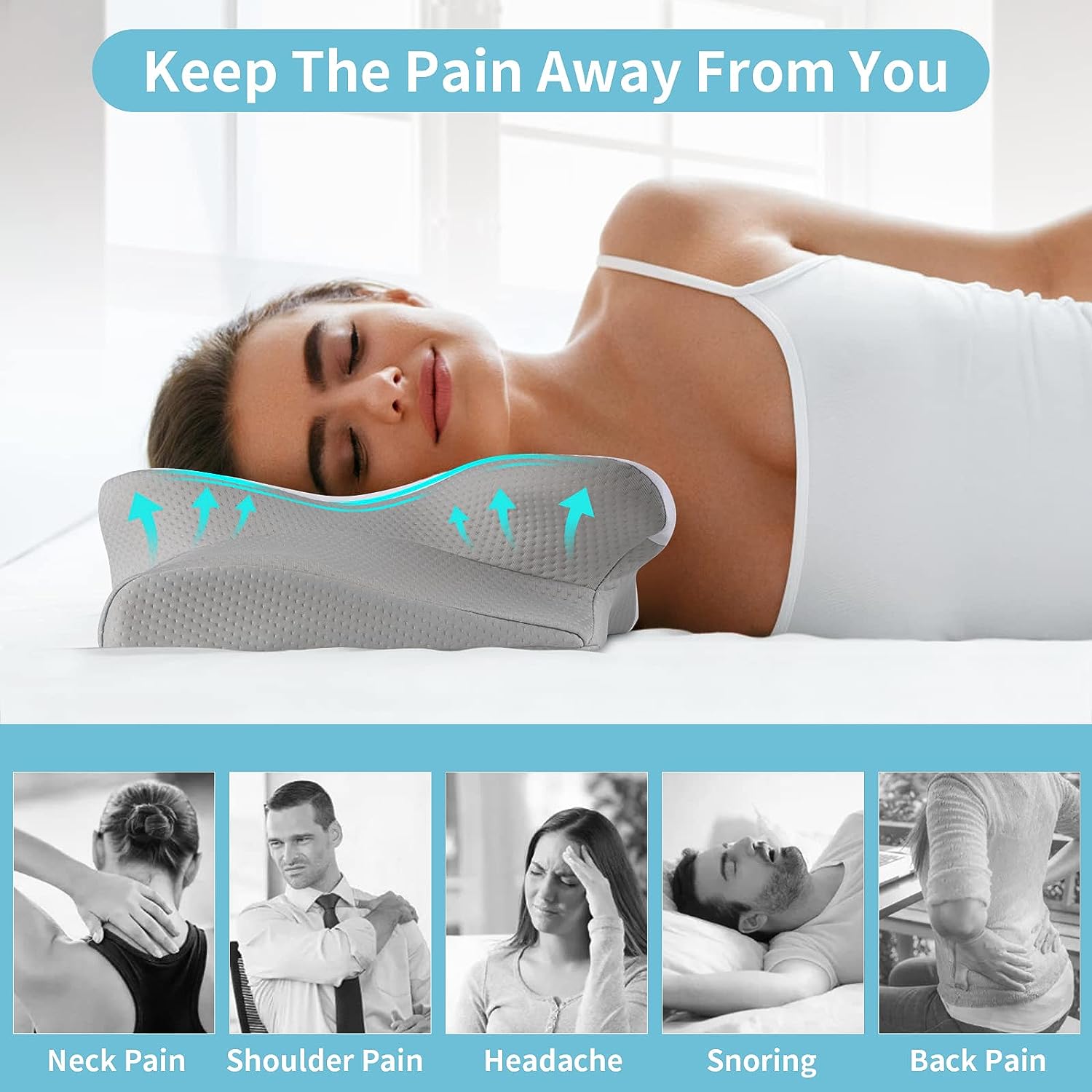 Cervical Neck Pillow for Ergonomic Support | Memory Foam | Dual Heights | Washable Cover | Suitable for Back, Side & Stomach Sleepers