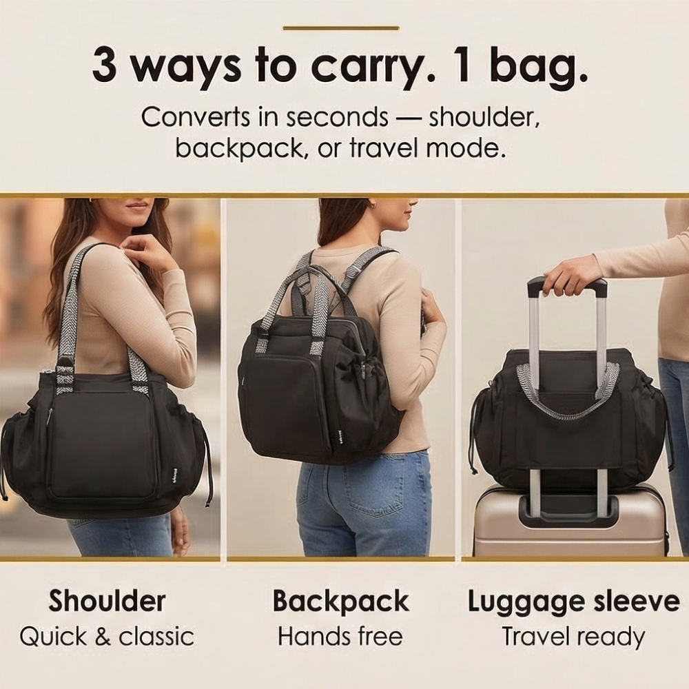 Lightweight Water-Resistant Tote Bag with 15 Pockets and Adjustable Straps