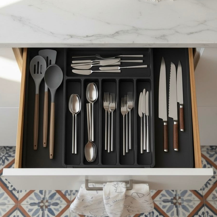 Adjustable Kitchen Drawer Storage Solution – Custom Fit Organizer