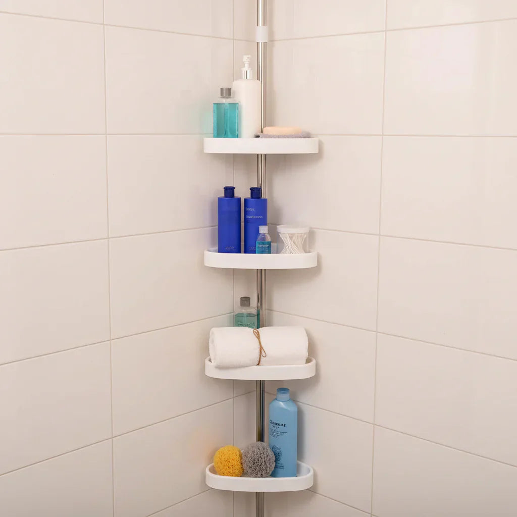 Space-Saving Corner Shower Organizer with Adjustable Shelves