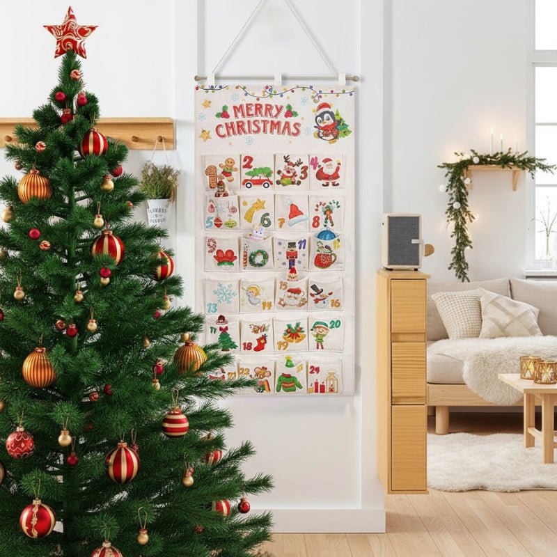 Cheerful Countdown Fabric Advent Calendar with 24 Pockets