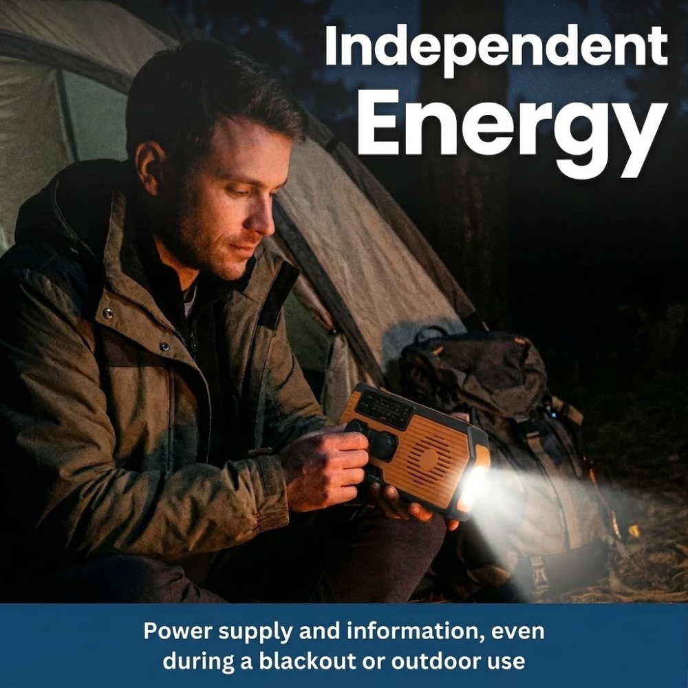 SurvivorTech 4-in-1 Emergency Radio with Solar, Hand Crank & Power Bank