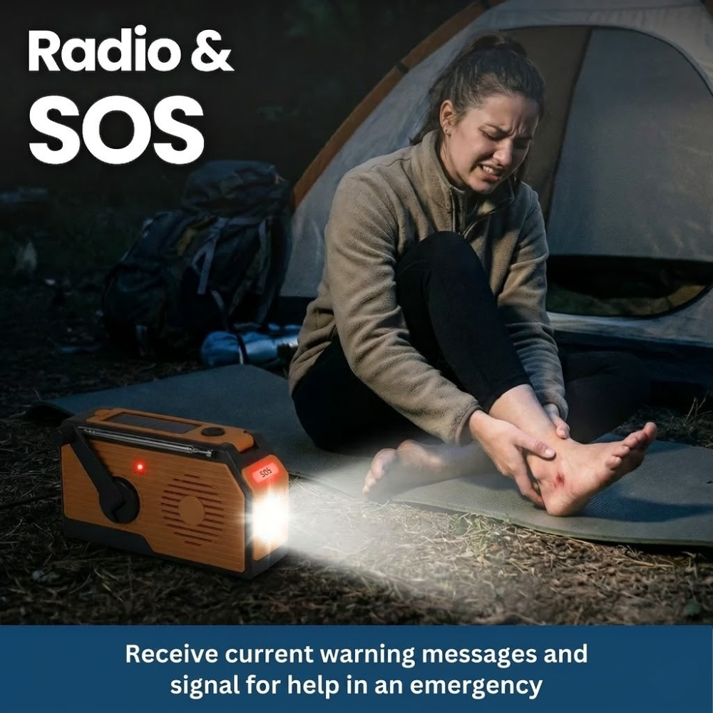 SurvivorTech 4-in-1 Emergency Radio with Solar, Hand Crank & Power Bank