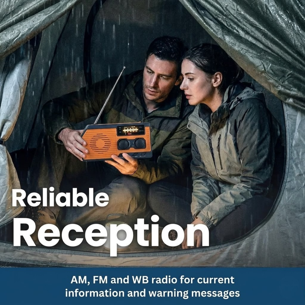 SurvivorTech 4-in-1 Emergency Radio with Solar, Hand Crank & Power Bank