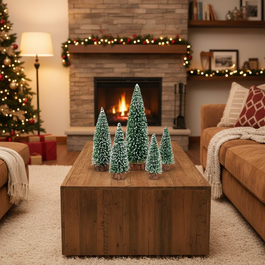 WinterWhisper Mini Fir Tree Collection, 5 Piece Set for Holiday Decor
