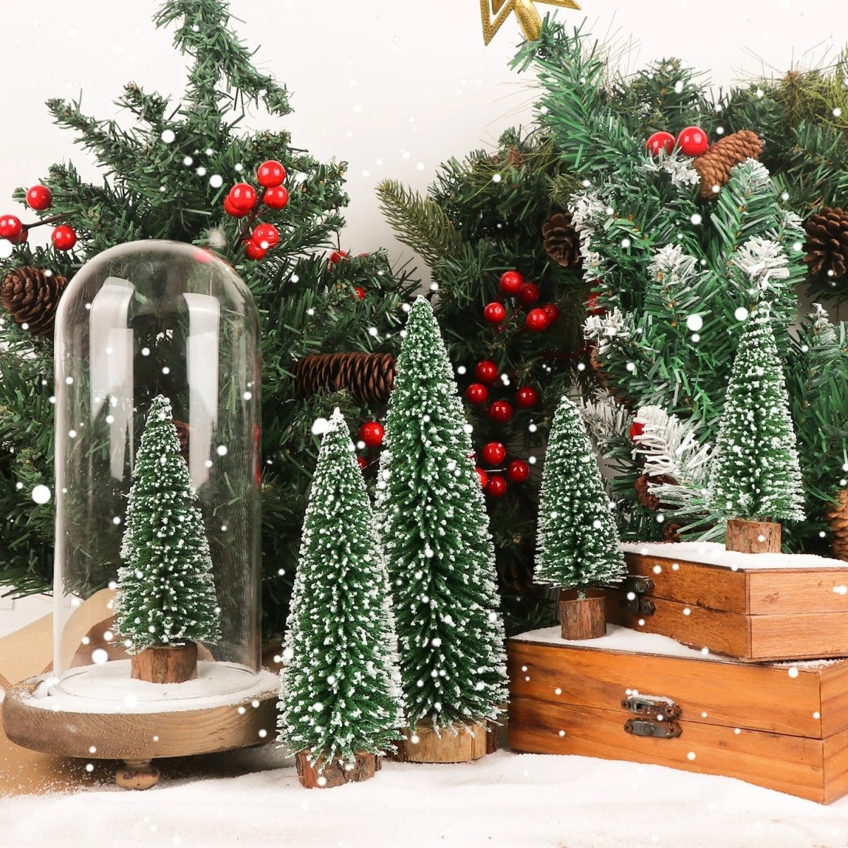 WinterWhisper Mini Fir Tree Collection, 5 Piece Set for Holiday Decor