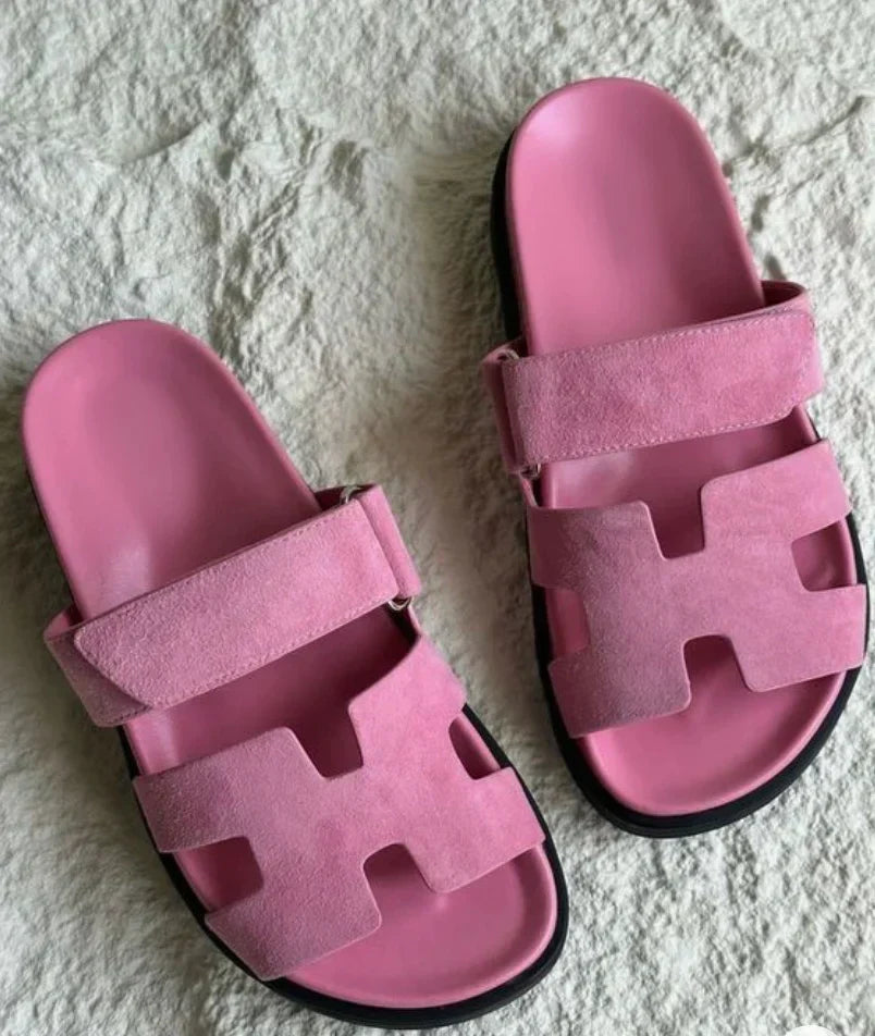 Women’s Slip-On Sandals | Dual Wide Straps with H-Cutout Design | Premium Soft Materials | Comfortable Fit