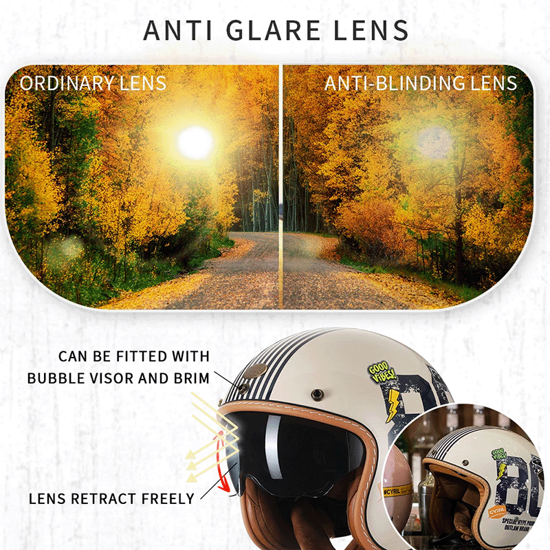 Lightweight Open Face Motorcycle Helmet with Retro Design for Comfort