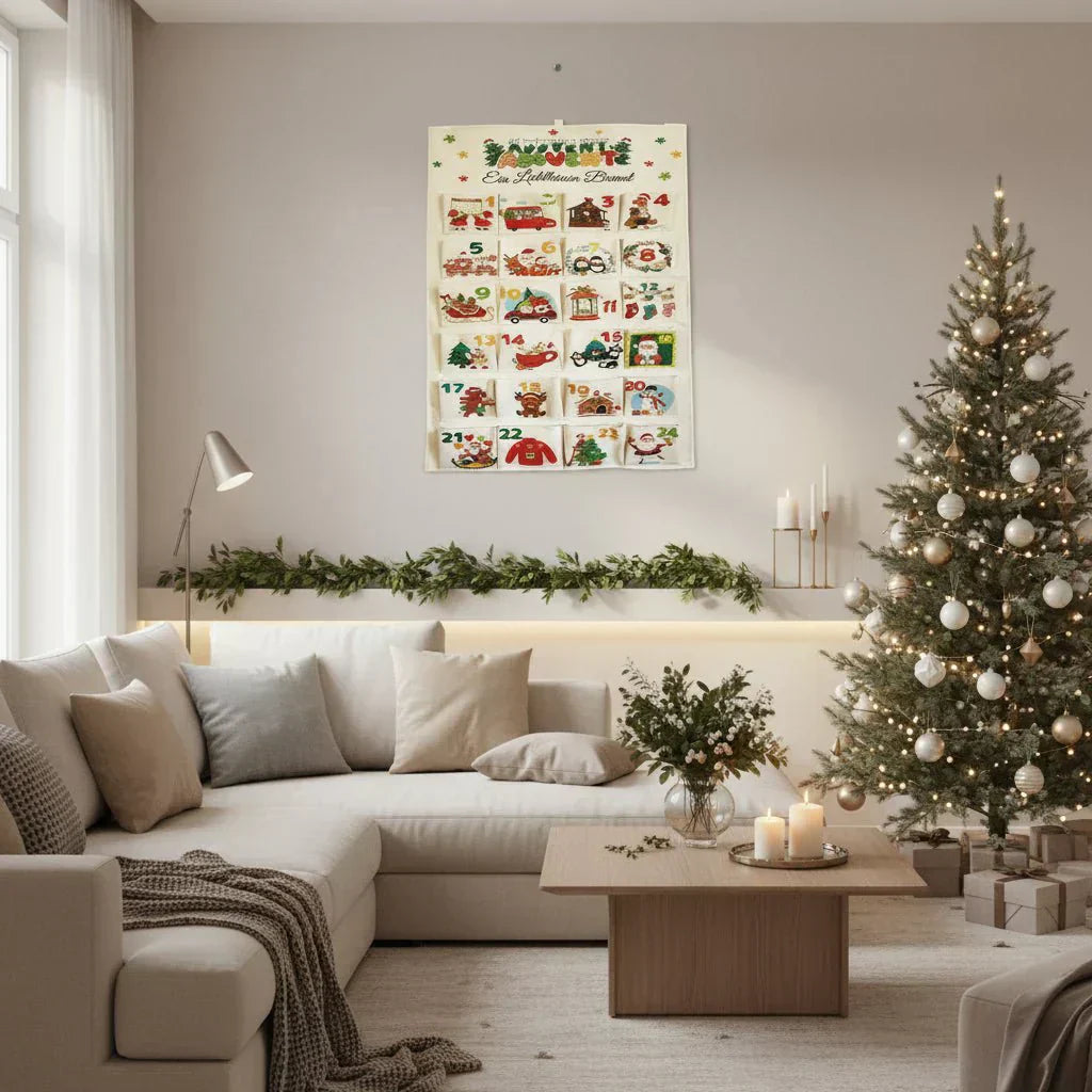 Cheerful Countdown Fabric Advent Calendar with 24 Pockets
