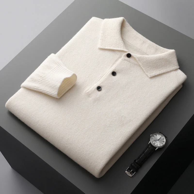Men's Luxe Comfort Polo: Cashmere-Merino Long Sleeve Shirt