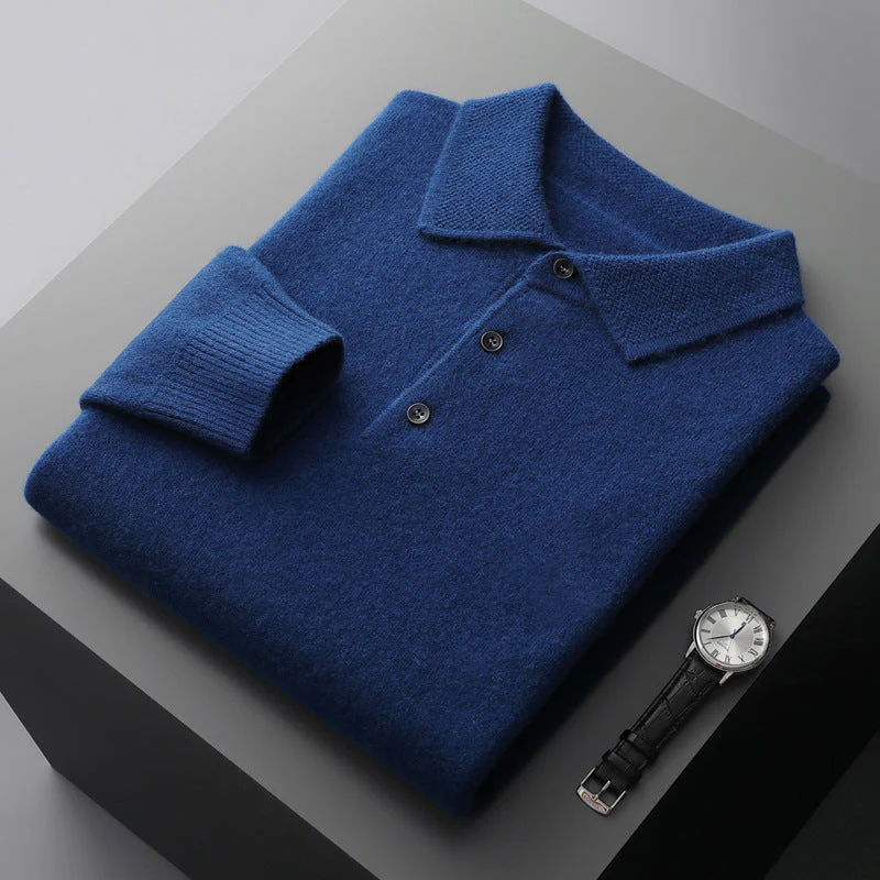 Men's Luxe Comfort Polo: Cashmere-Merino Long Sleeve Shirt