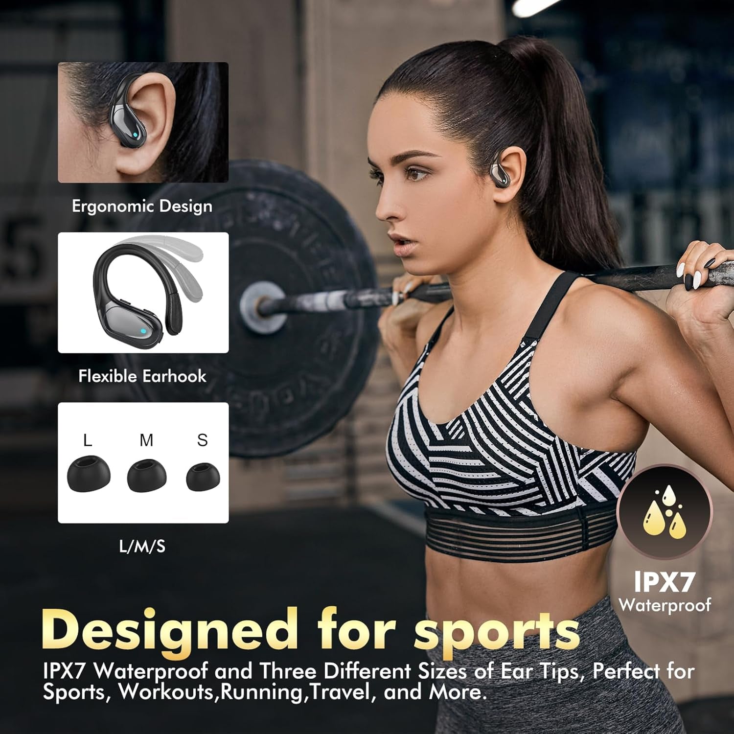 Secure-Fit Gym Earbuds with 80-Hour Battery Life - Waterproof Audio