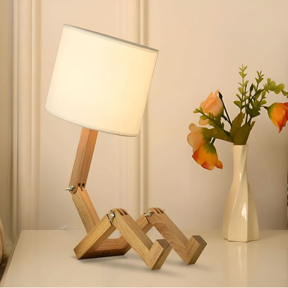 Versatile Wooden Light with Adjustable Robot Design for Work and Leisure