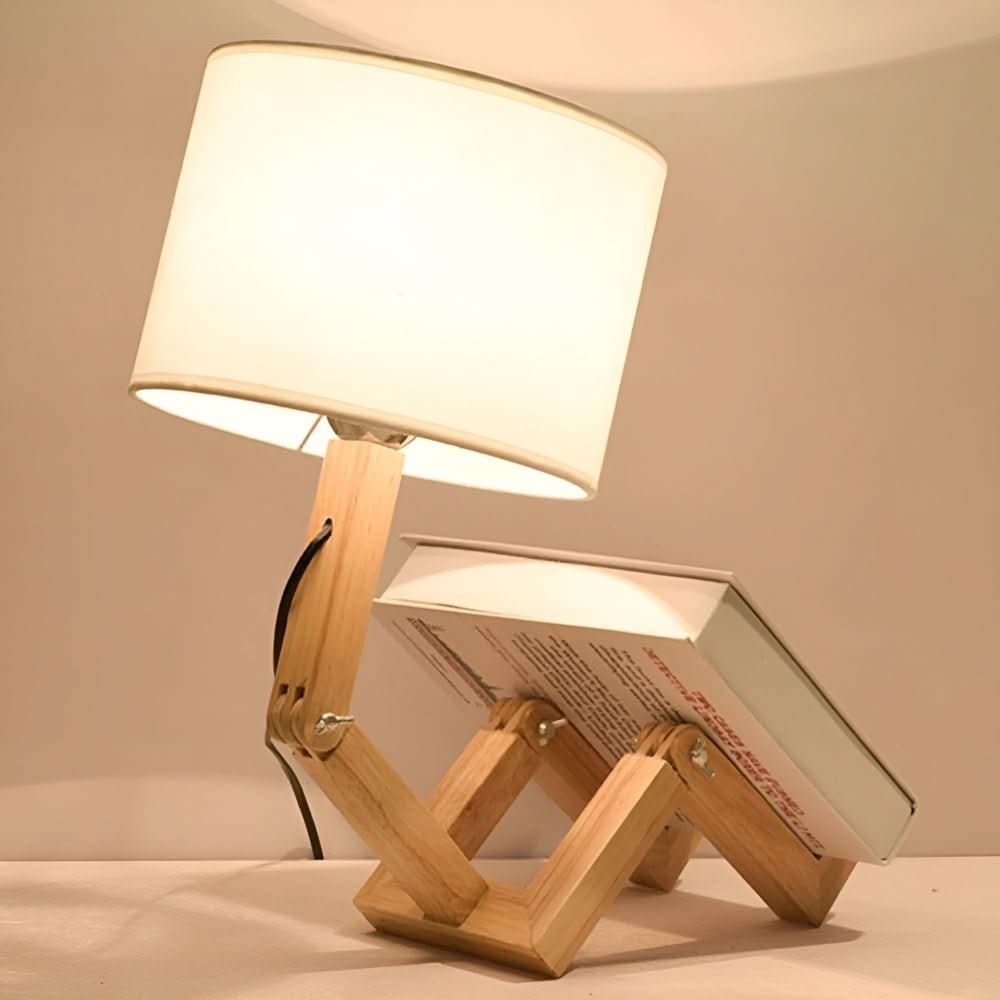 Versatile Wooden Light with Adjustable Robot Design for Work and Leisure