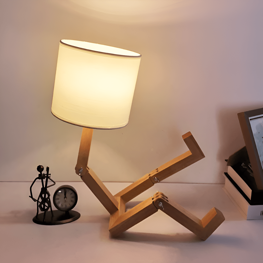 Versatile Wooden Light with Adjustable Robot Design for Work and Leisure