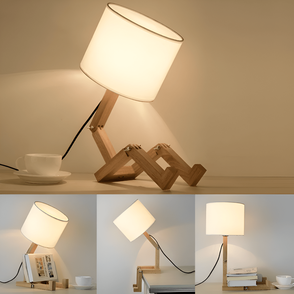 Versatile Wooden Light with Adjustable Robot Design for Work and Leisure
