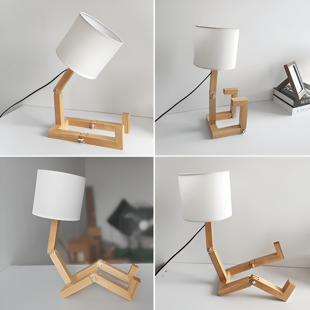 Versatile Wooden Light with Adjustable Robot Design for Work and Leisure