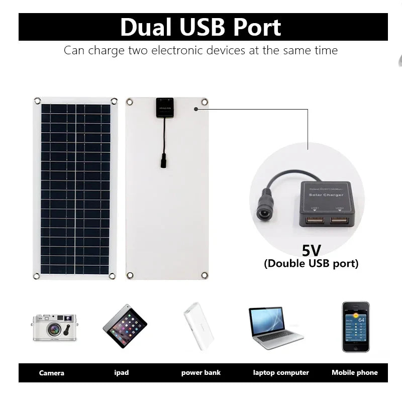 Lightweight 1200W Monocrystalline Solar Charger with Dual USB Ports