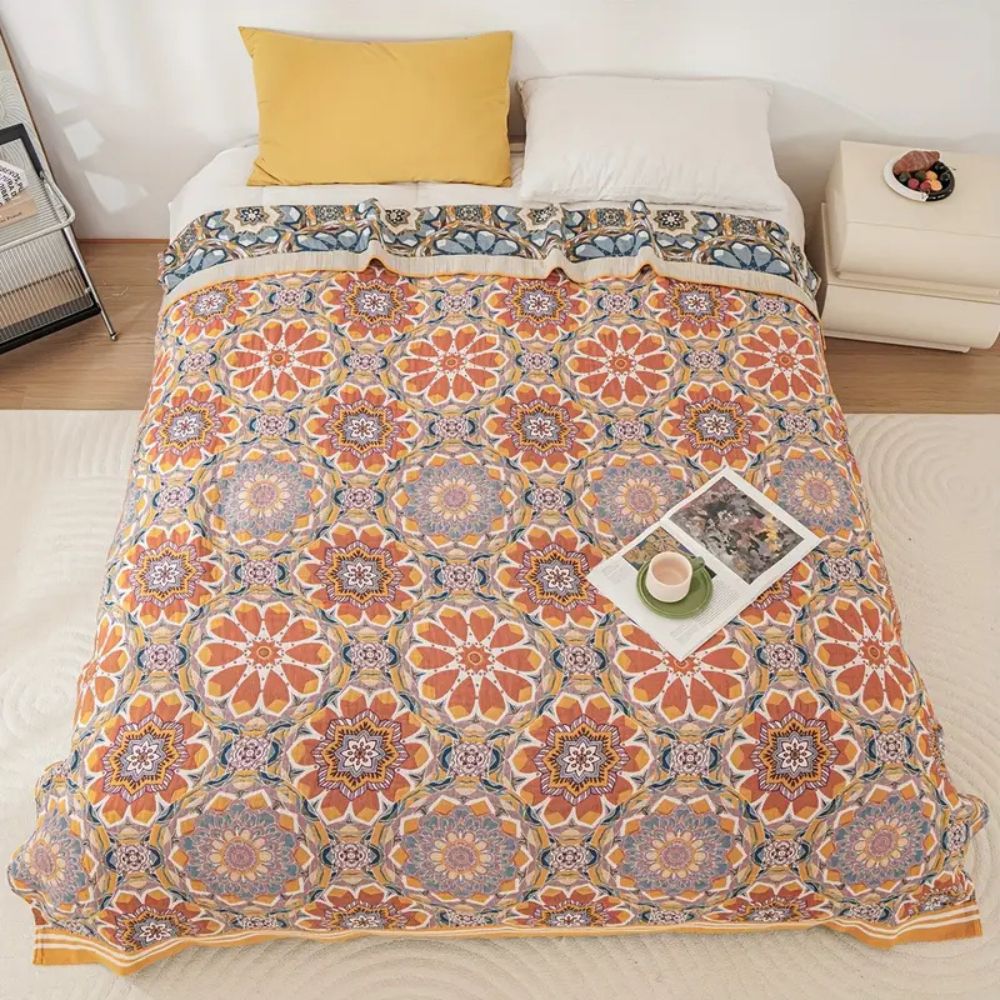 Cotton Throw Blanket with Stylish Bohemian Pattern | Lightweight Year-Round Comfort