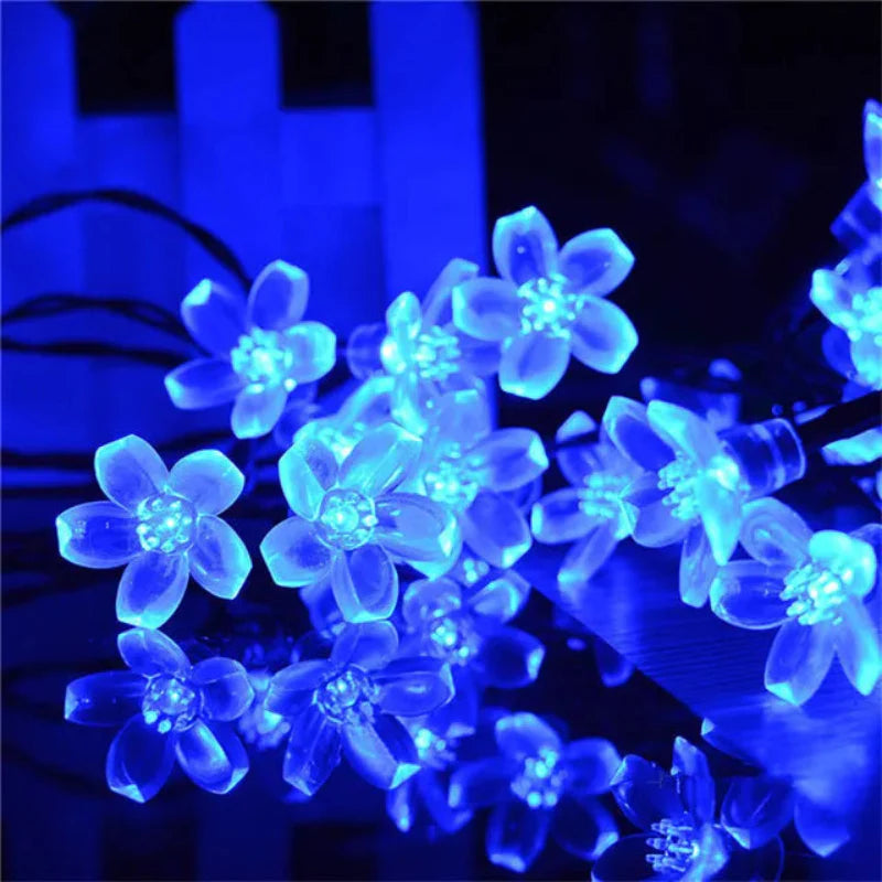 Solar Powered Multi-Color Floral Garden LED Strip Lights 7m 50 LEDs Waterproof IP65 Cherry Chrysanthemum Lotus Rose Energy Efficient Outdoor