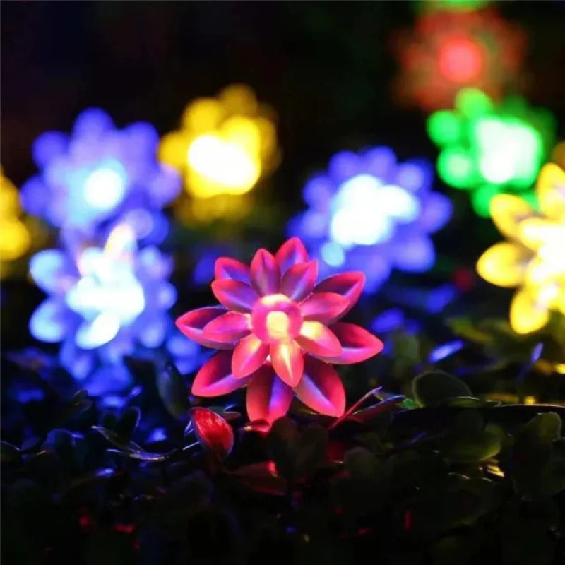 Solar Powered Multi-Color Floral Garden LED Strip Lights 7m 50 LEDs Waterproof IP65 Cherry Chrysanthemum Lotus Rose Energy Efficient Outdoor