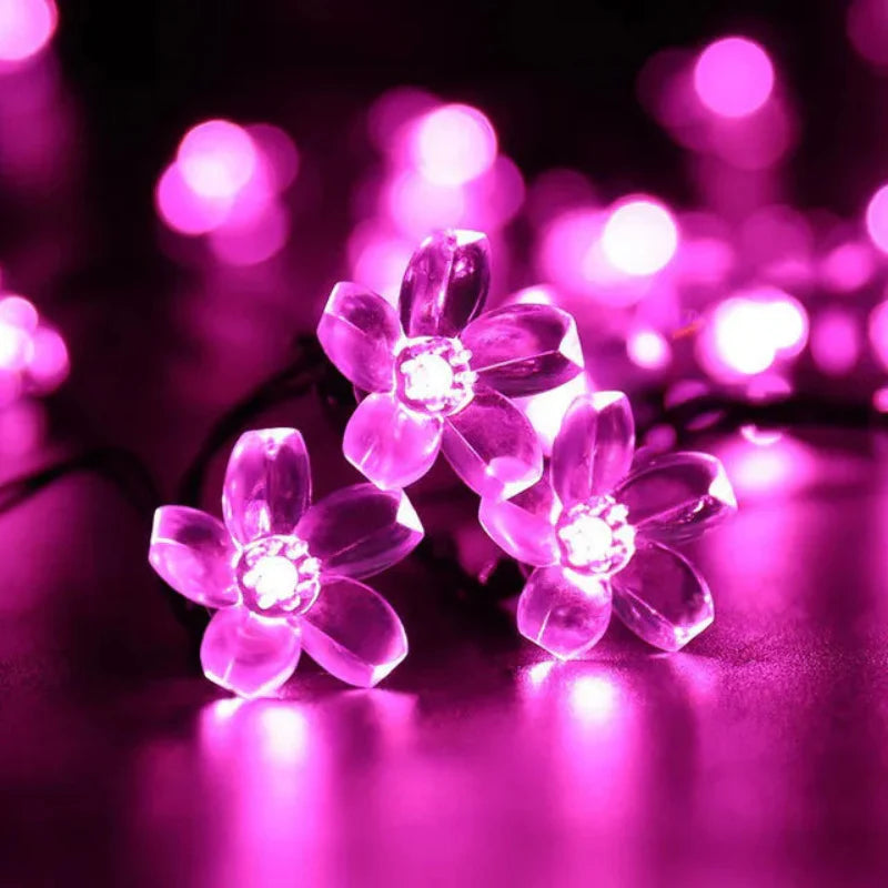 Solar Powered Multi-Color Floral Garden LED Strip Lights 7m 50 LEDs Waterproof IP65 Cherry Chrysanthemum Lotus Rose Energy Efficient Outdoor
