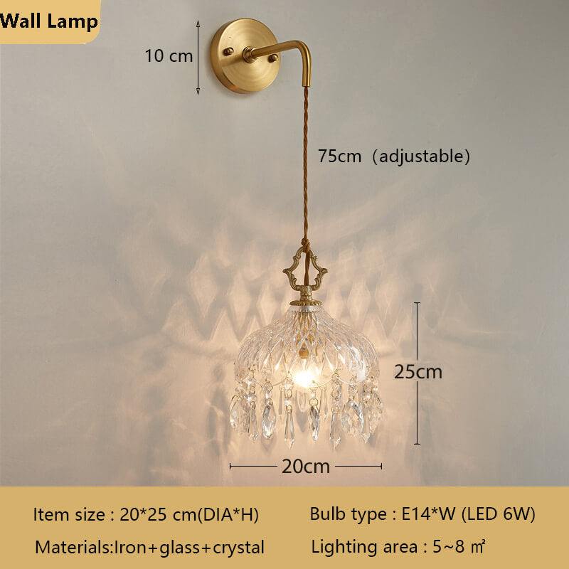 Floral Crystal LED Wall Lamp with Vintage Brass, Neoclassical Design, Luxury Scandinavian Lighting.