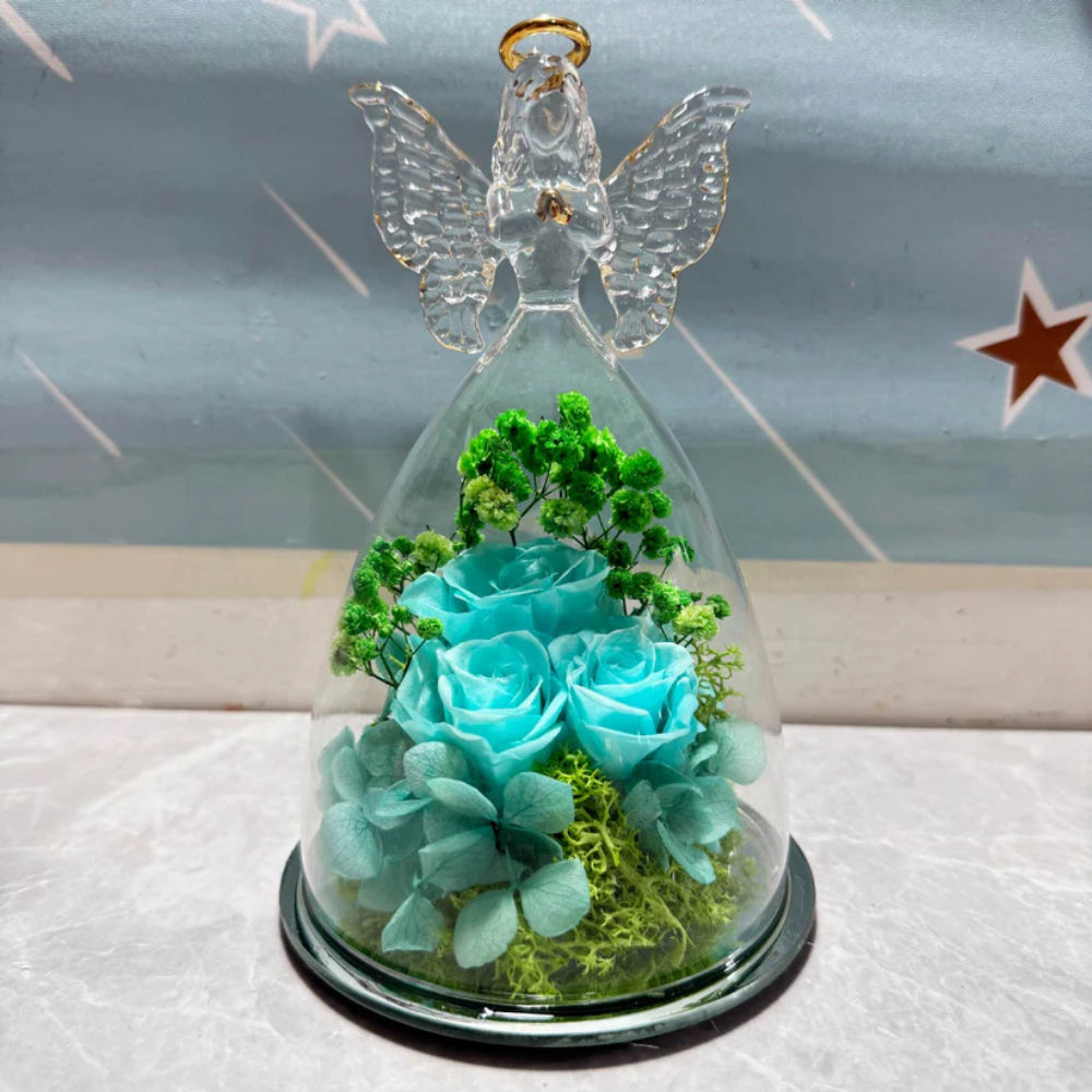 Timeless Preserved Rose Display with Angelic Glow