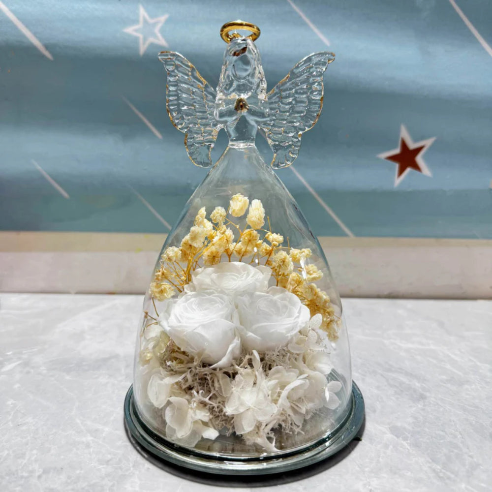 Timeless Preserved Rose Display with Angelic Glow