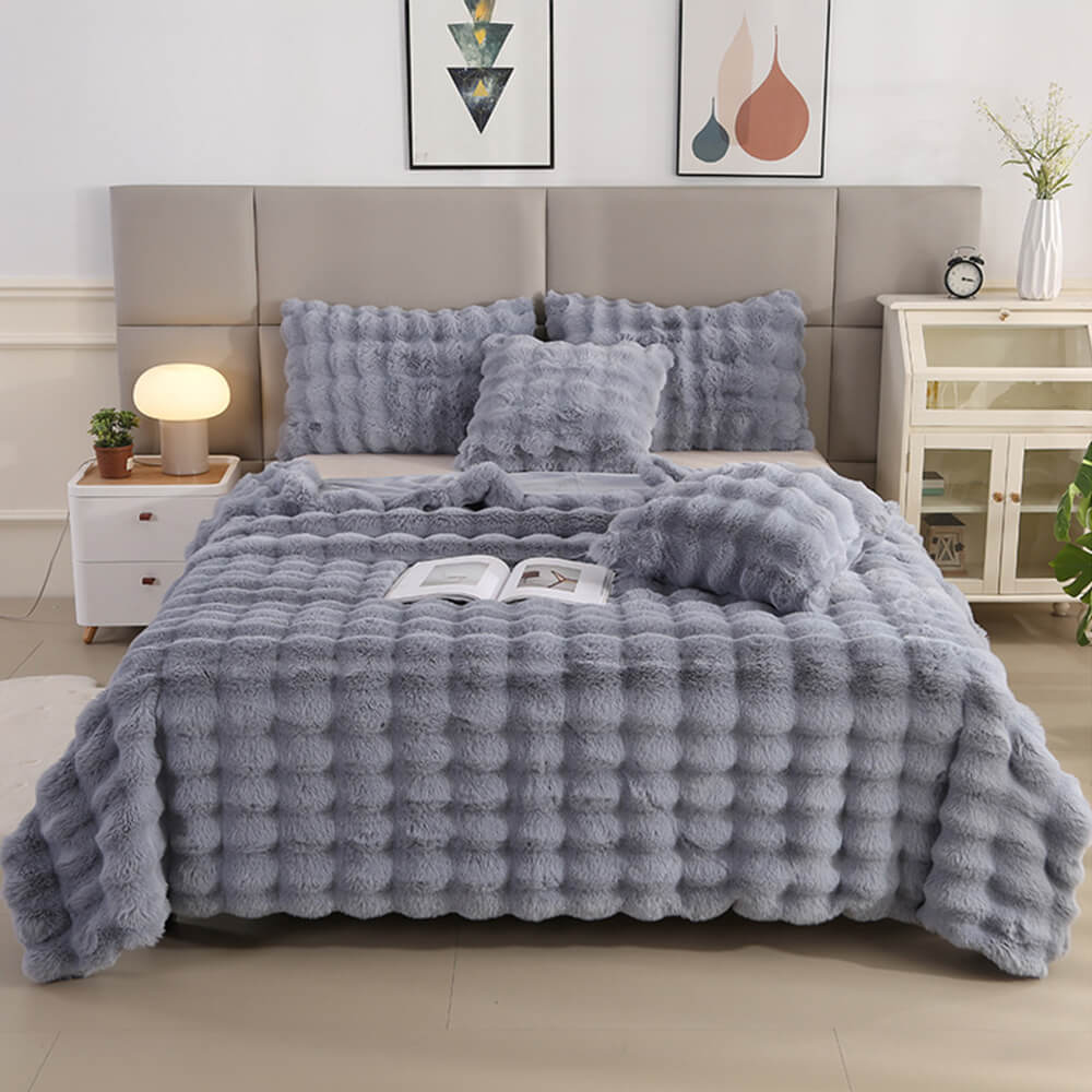 Faux Rabbit Fur Blanket | Double-Layer Plush | Extra Thick Warmth | Hypoallergenic