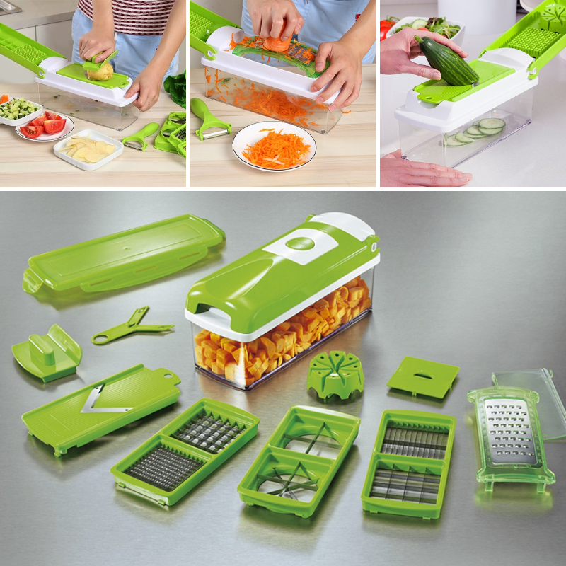 Versatile 12-in-1 Kitchen Vegetable Cutter with Storage Bin