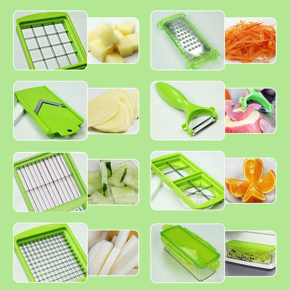 Versatile 12-in-1 Kitchen Vegetable Cutter with Storage Bin
