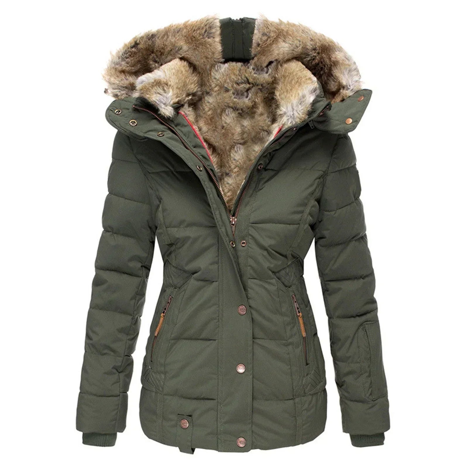 Women’s Winter Coat | Water-Repellent Cotton & Fleece Lining | High Collar & Hood | Comfortable Warmth