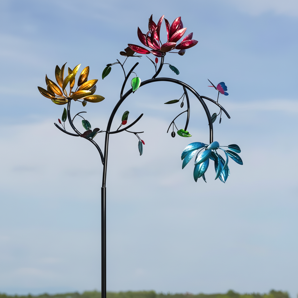 Vibrant Garden Wind Spinner Chime with Butterfly Motif