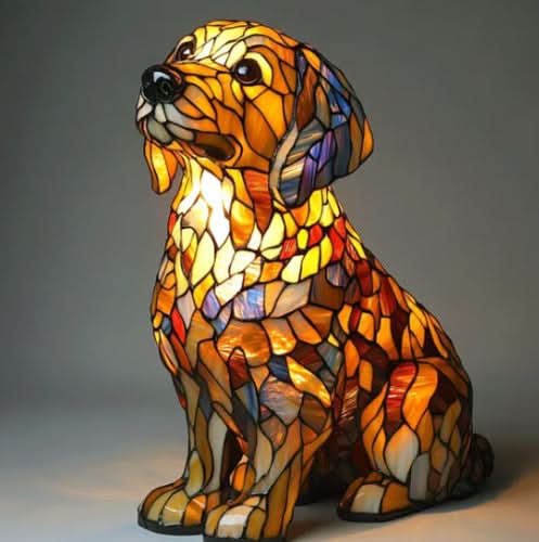 Charming Canine Stained Glass LED Table Lamp with USB Power