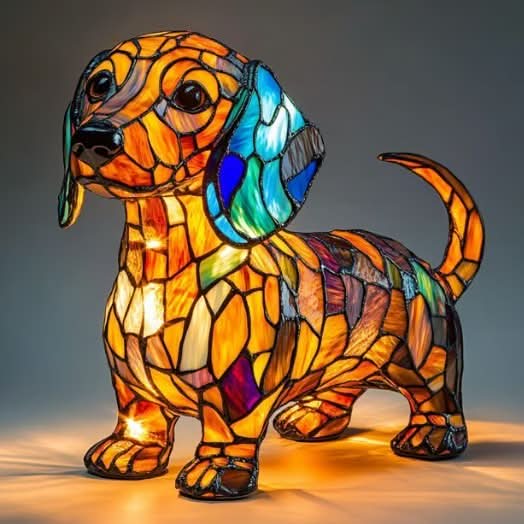 Charming Canine Stained Glass LED Table Lamp with USB Power