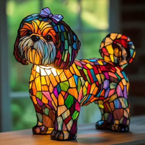 Charming Canine Stained Glass LED Table Lamp with USB Power